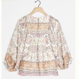 NWT Anthropologie Flora Silk Print Boho Blouse XS Womens Top Pink Paisley